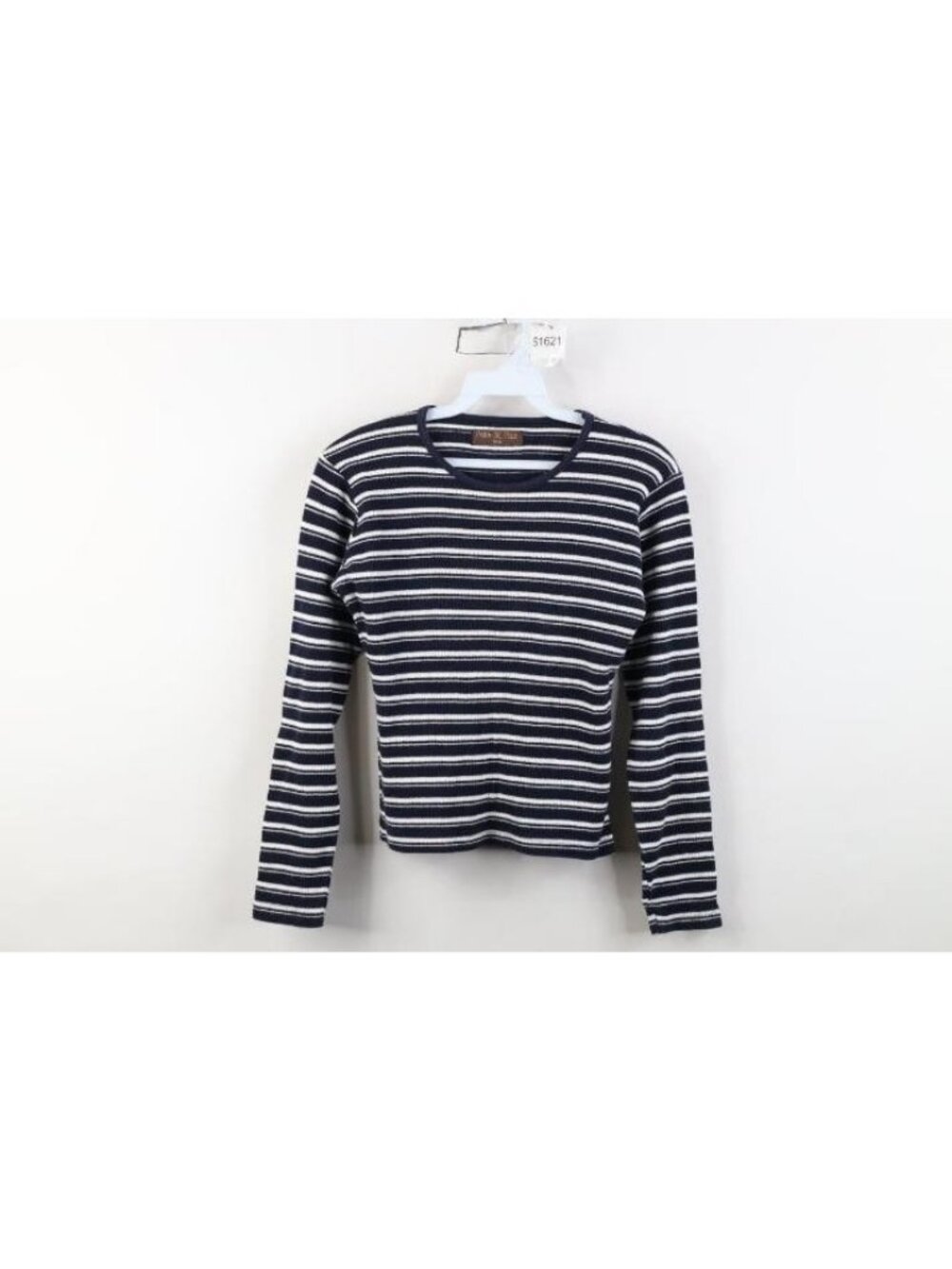 Vtg 90s Womens Medium Faded Cropped Babydoll Striped Knit Long Sleeve T-Shirt